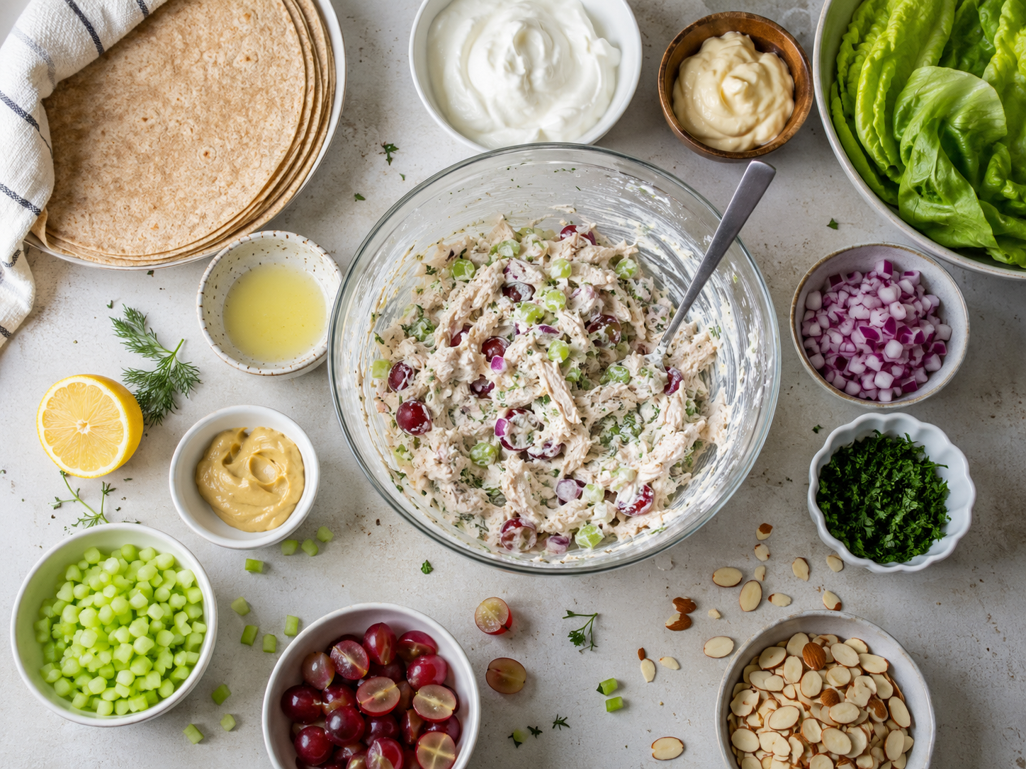 Chicken Greek Yogurt Salad Wrap preparation
