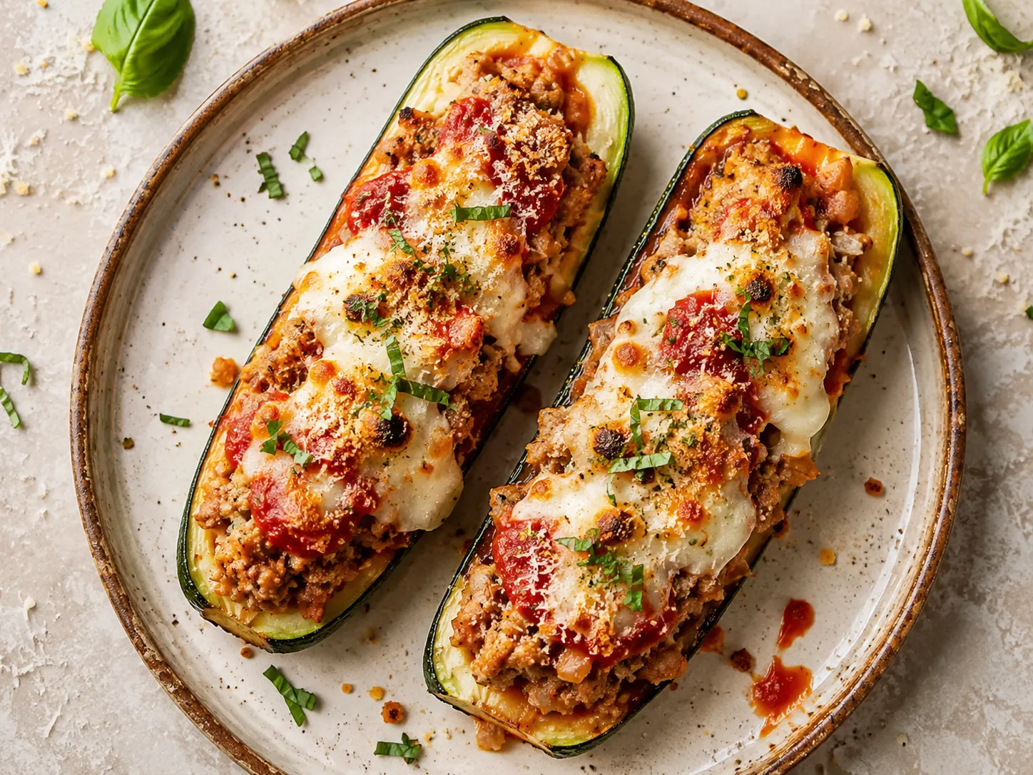 Chicken Parmesan Zucchini Boats