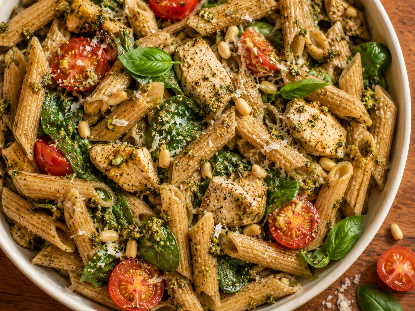Chicken Pesto Pasta Bowl aerial view