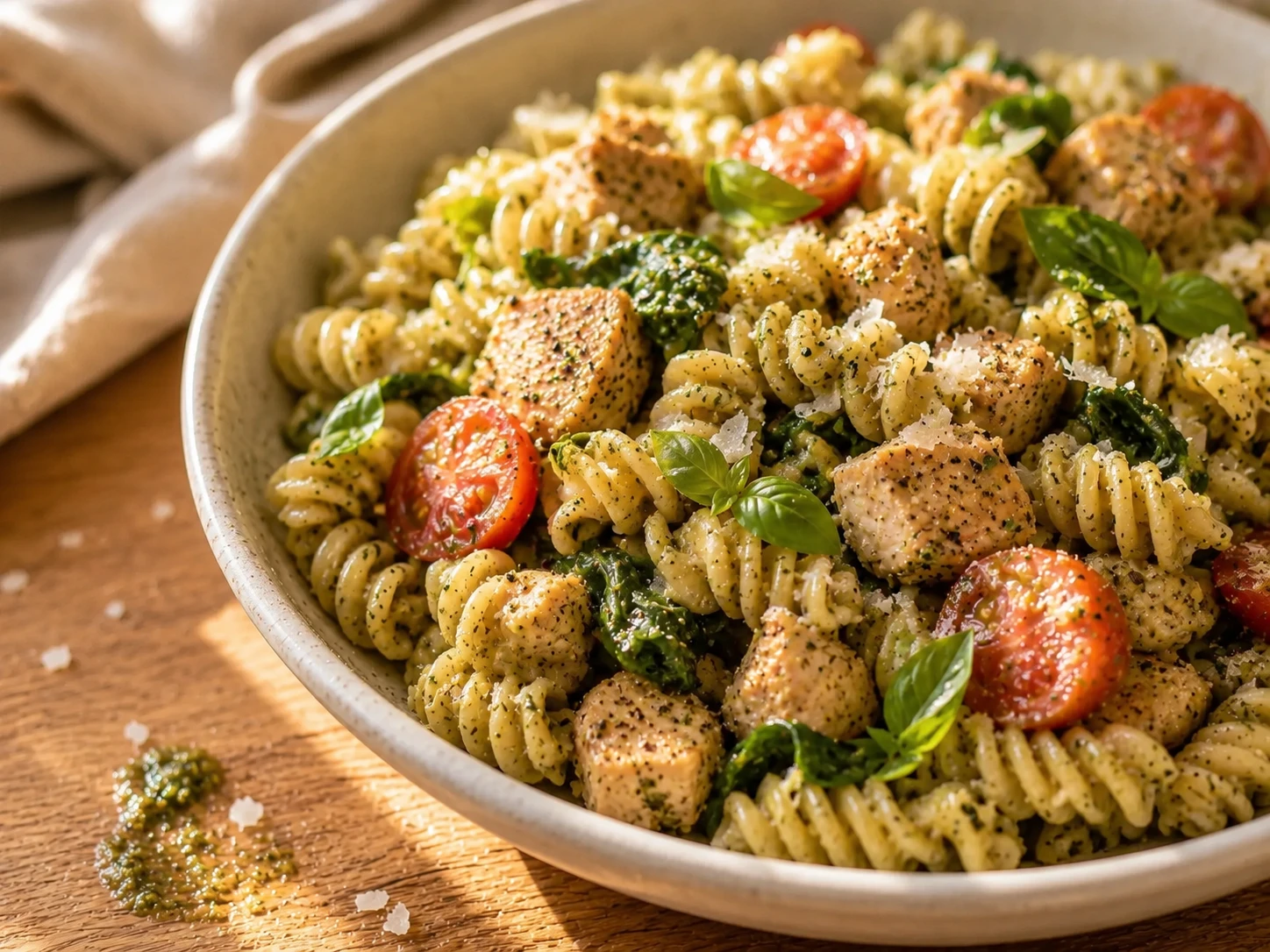 Chicken Pesto Protein Pasta close up