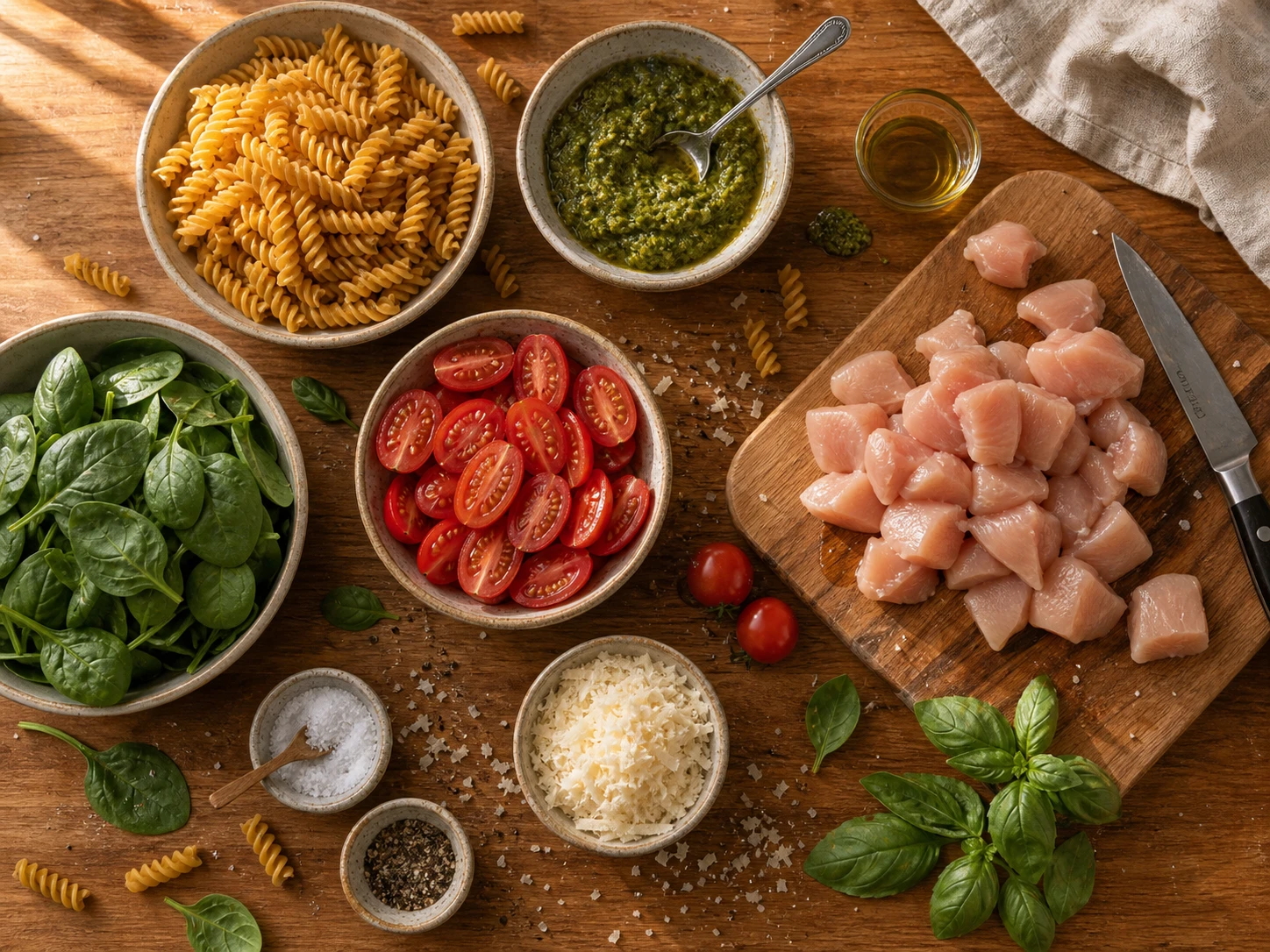 Chicken Pesto Protein Pasta preparation