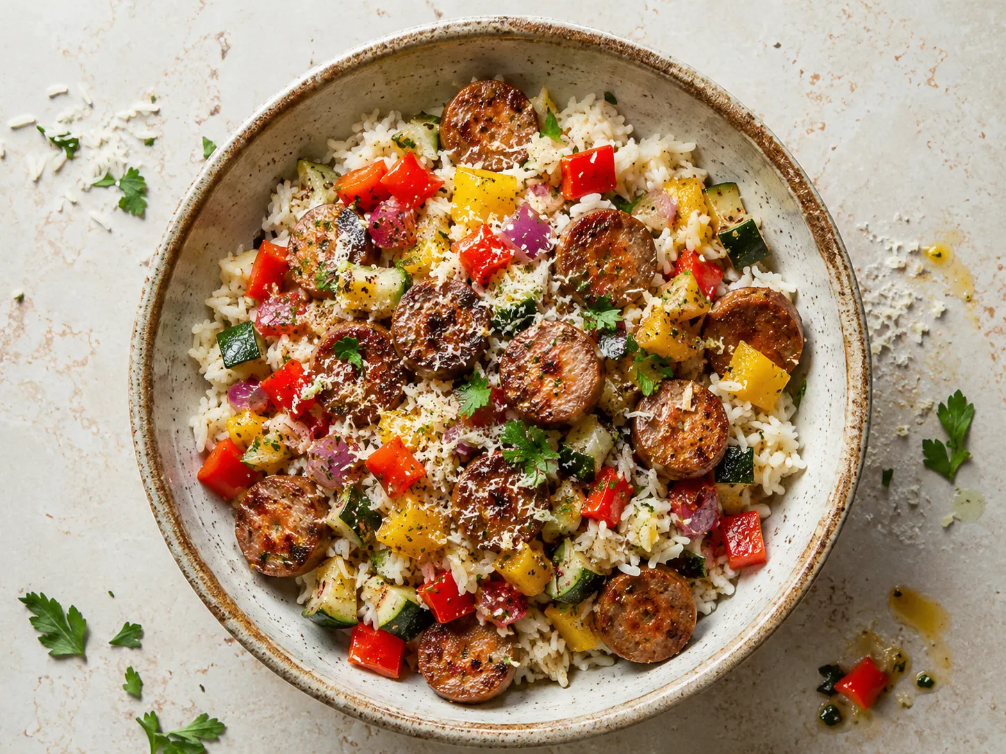 Smoky Chicken Sausage Pepper Rice Bowls