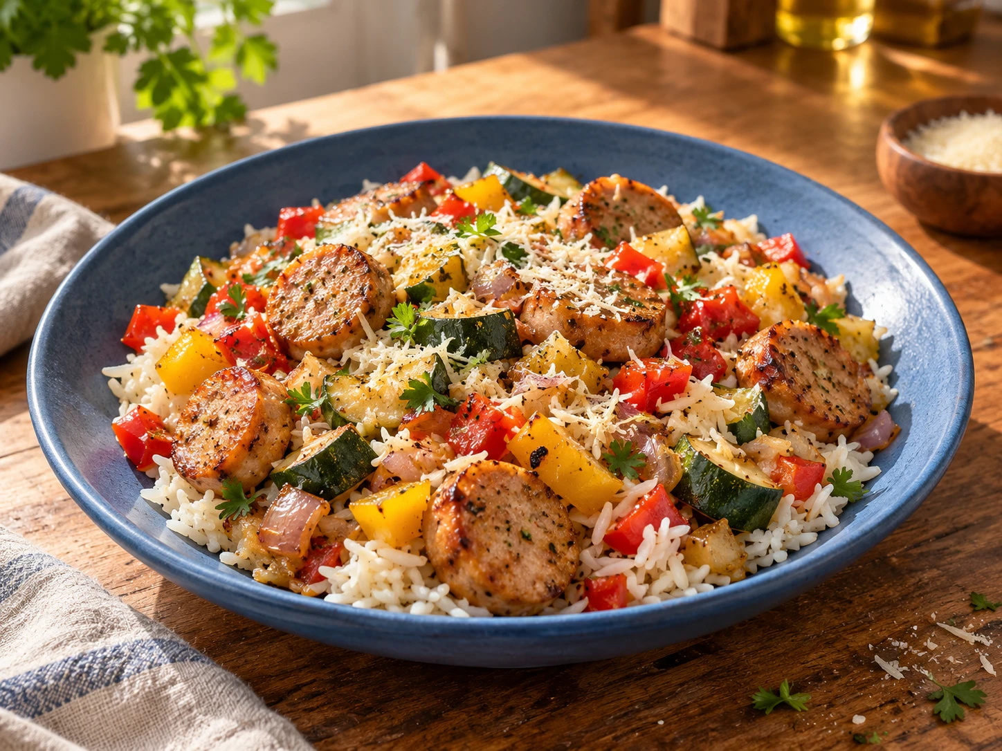 Smoky Chicken Sausage Pepper Rice Bowls