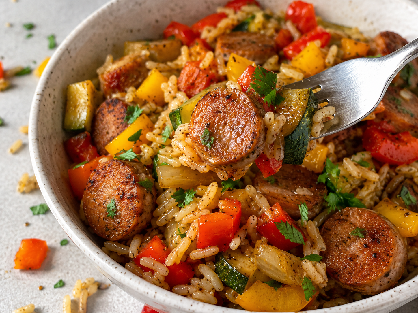 Chicken Sausage Veggie Rice Bowls close up