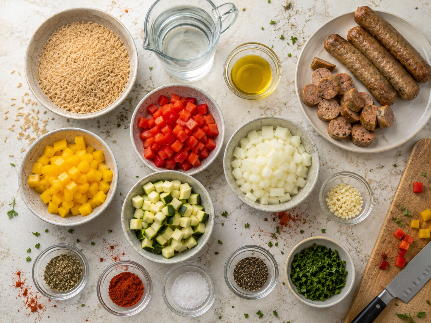Chicken Sausage Veggie Rice Bowls preparation