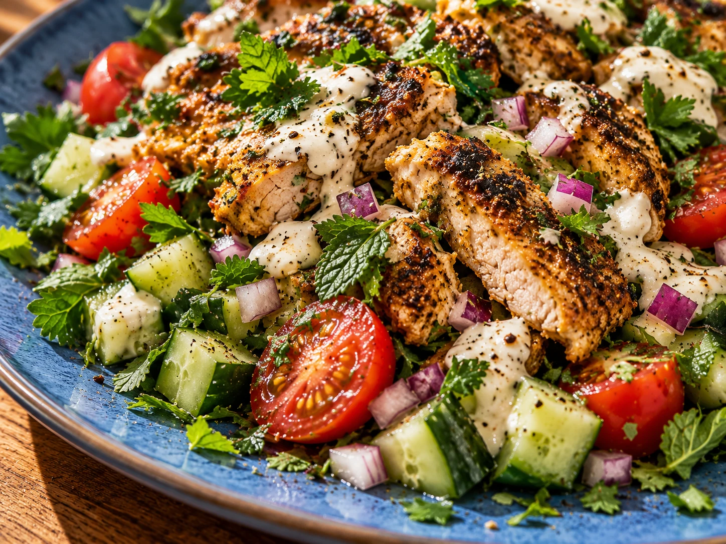 Chicken Shawarma Cucumber Salad close up