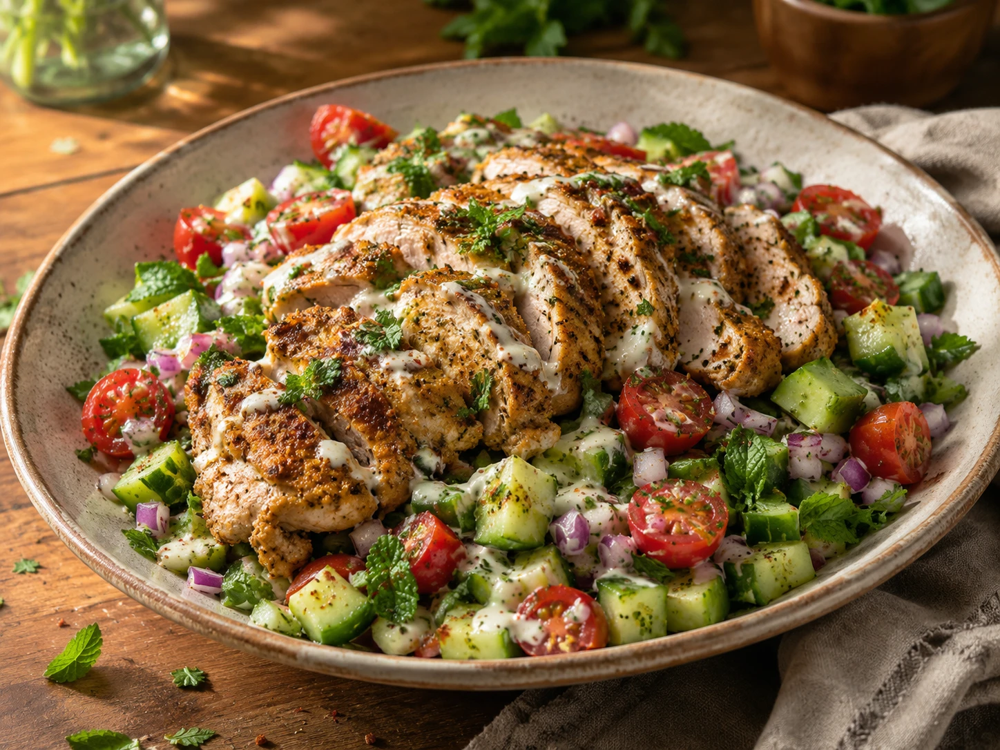 Chicken Shawarma Cucumber Salad