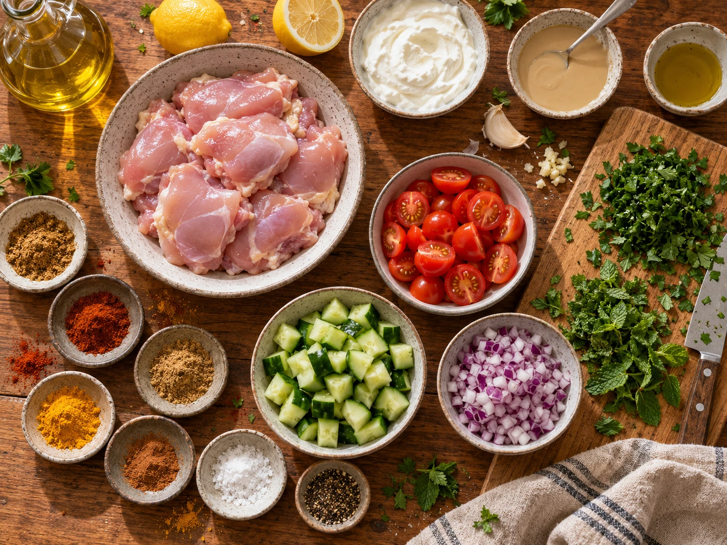 Chicken Shawarma Cucumber Salad preparation