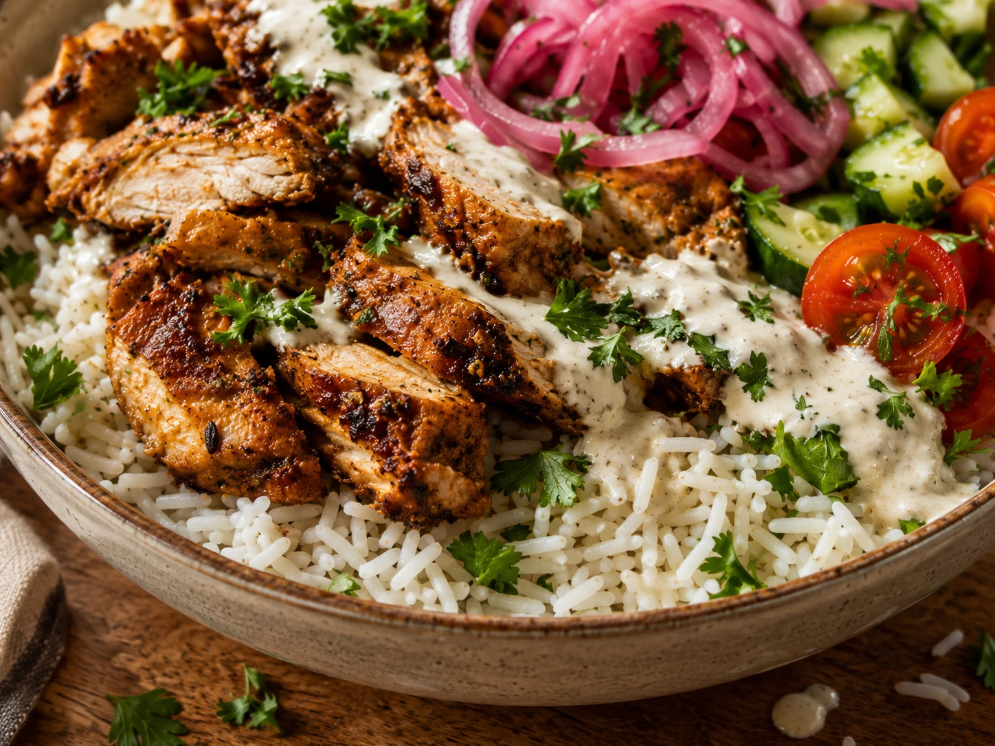 Chicken Shawarma Rice Bowl close up