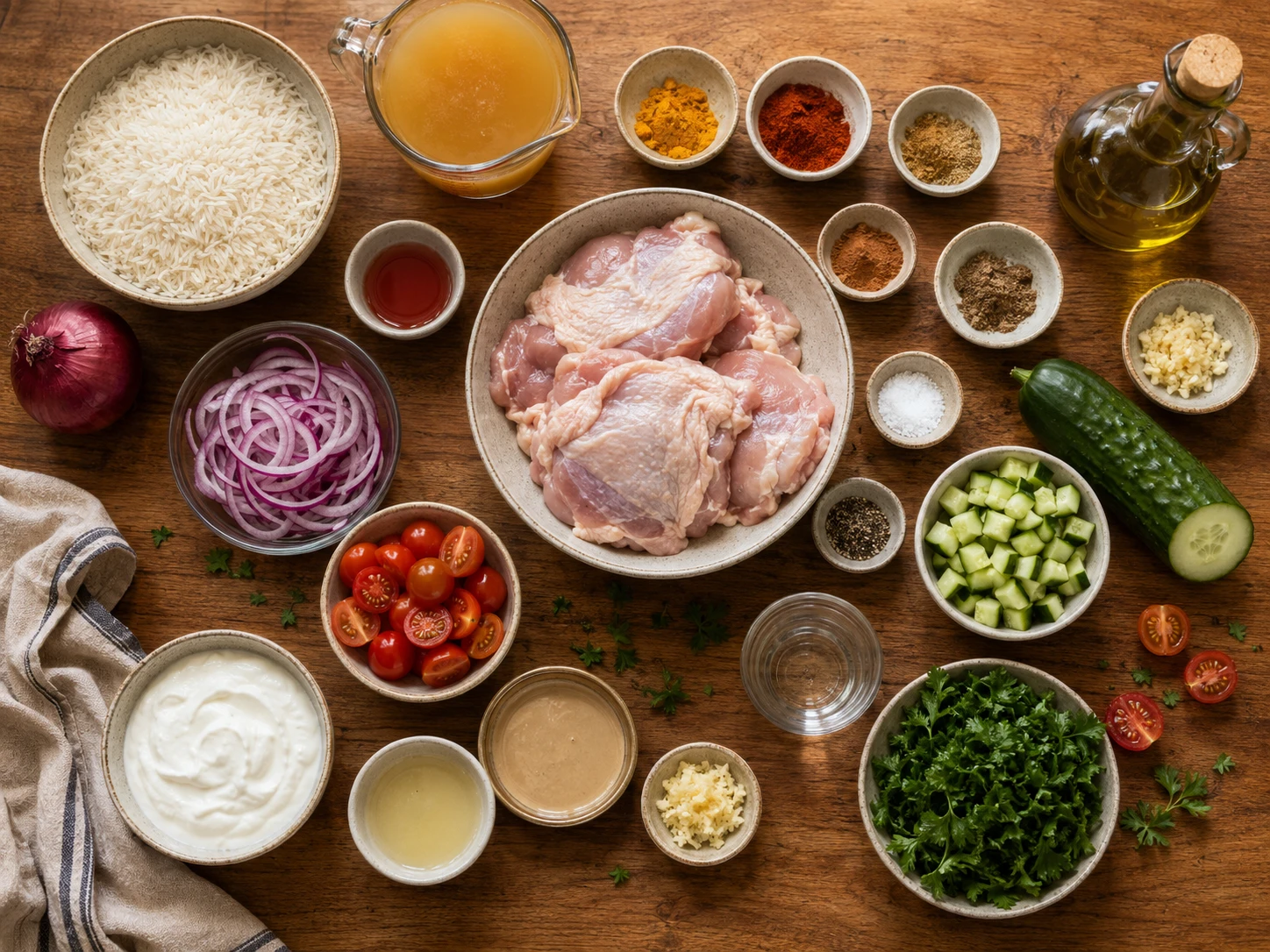 Chicken Shawarma Rice Bowl preparation
