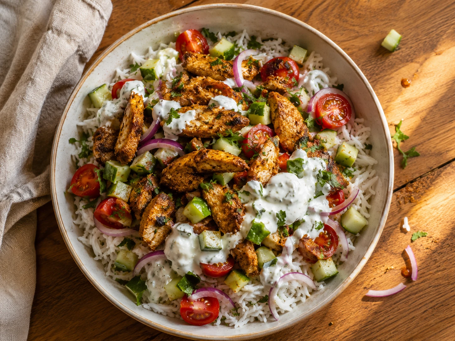 Chicken Shawarma Rice Bowls with Garlic Yogurt