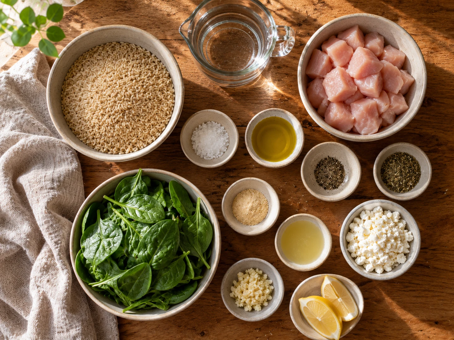 Chicken Spinach Feta Rice Bowl preparation