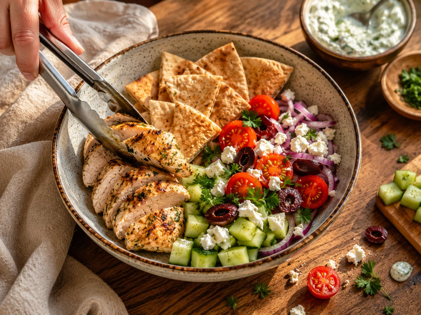 Chicken Tzatziki Pita Bowl aerial view