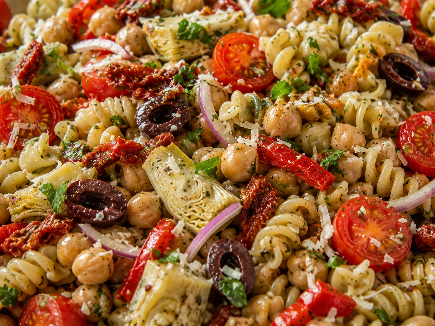 Chickpea Pasta and Cannellini Bean Salad close up