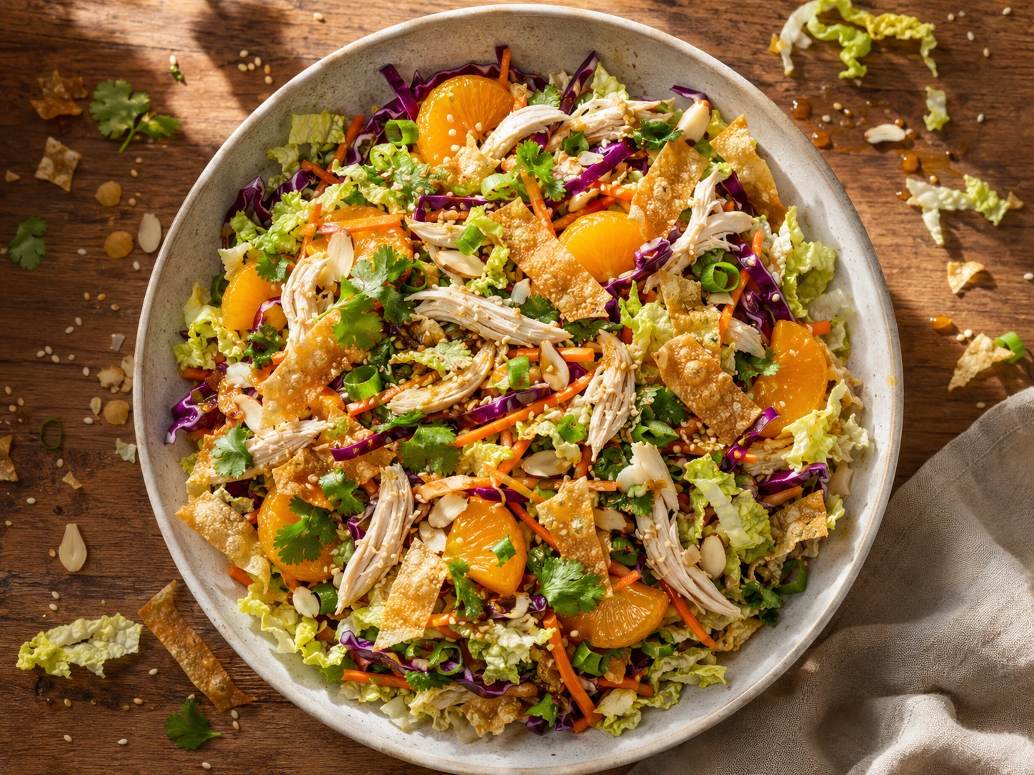 Chinese Chicken Salad with Crispy Wontons preparation