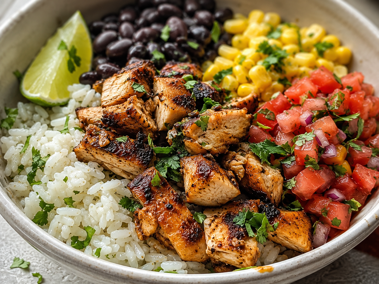 Chipotle Chicken Burrito Bowls close up