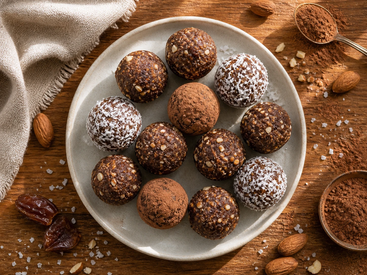Chocolate Almond Date Bites aerial view