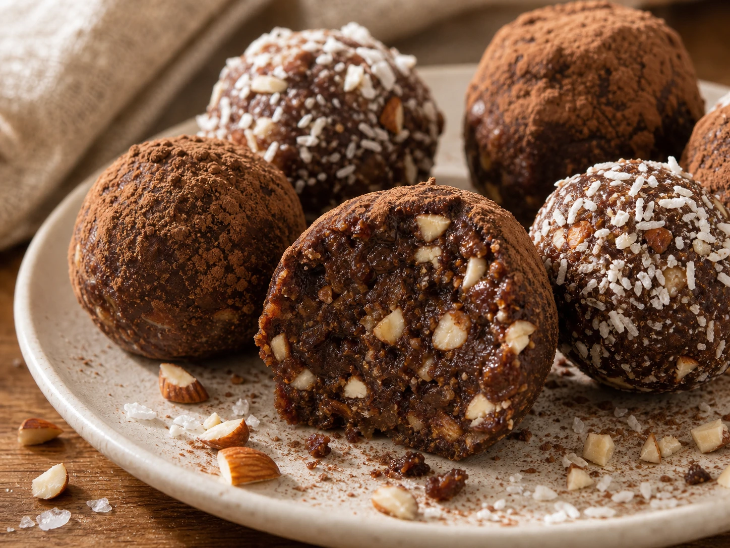 Chocolate Almond Date Bites close up