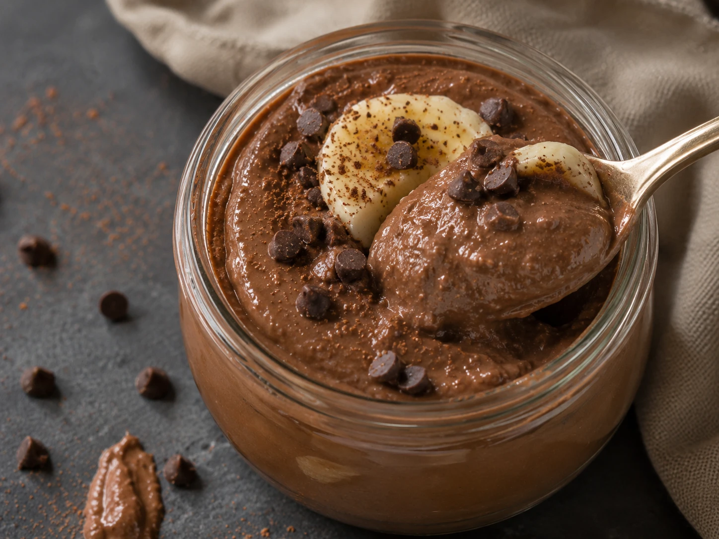Chocolate Banana Cottage Cheese Pudding close up