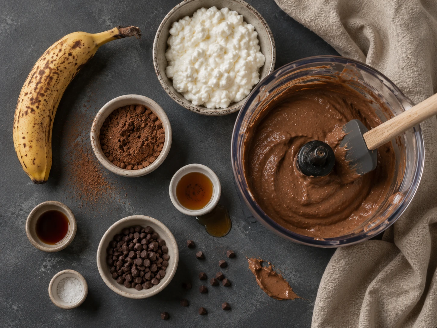 Chocolate Banana Cottage Cheese Pudding preparation