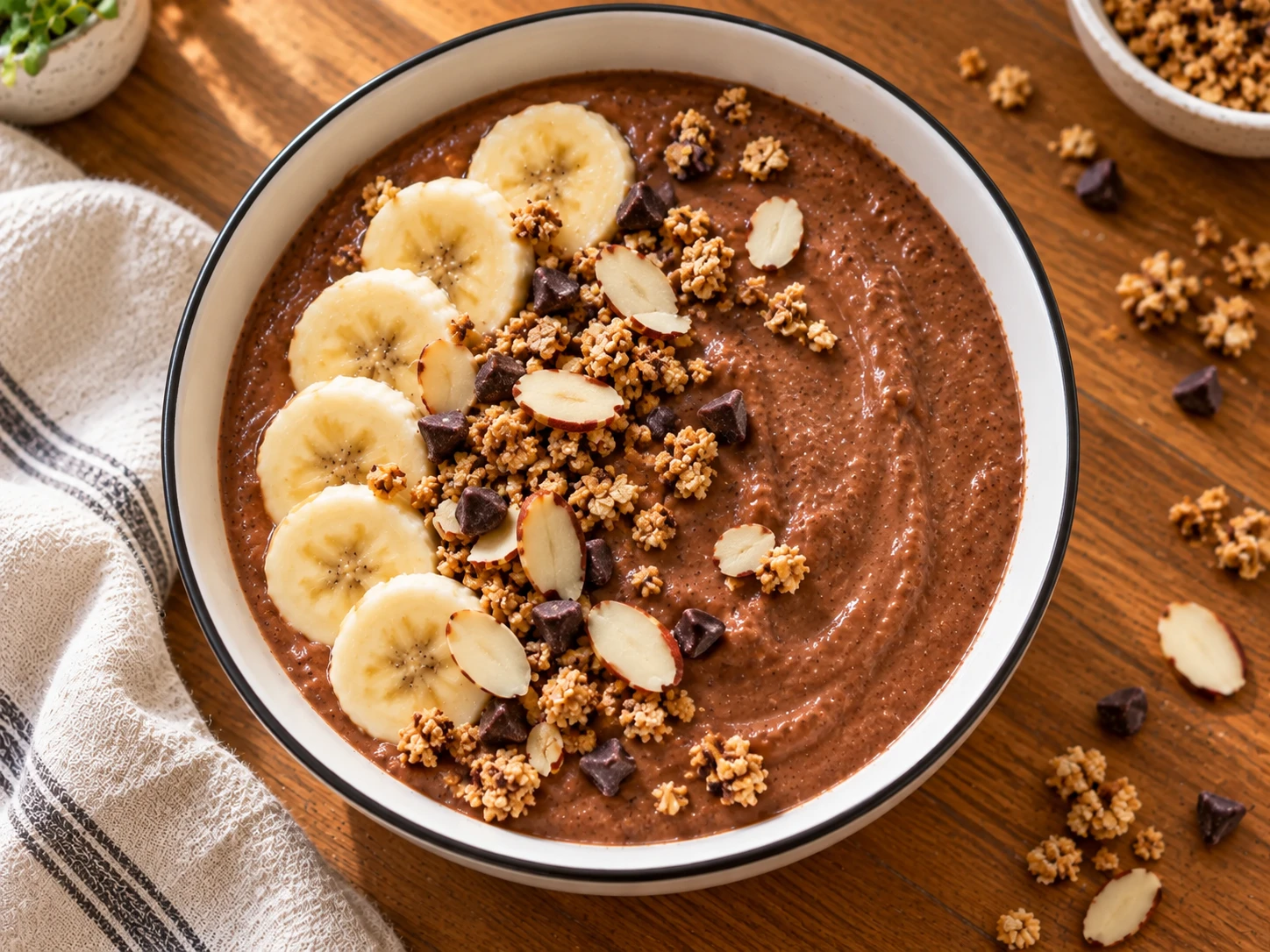 Chocolate Banana Protein Breakfast Bowl aerial view