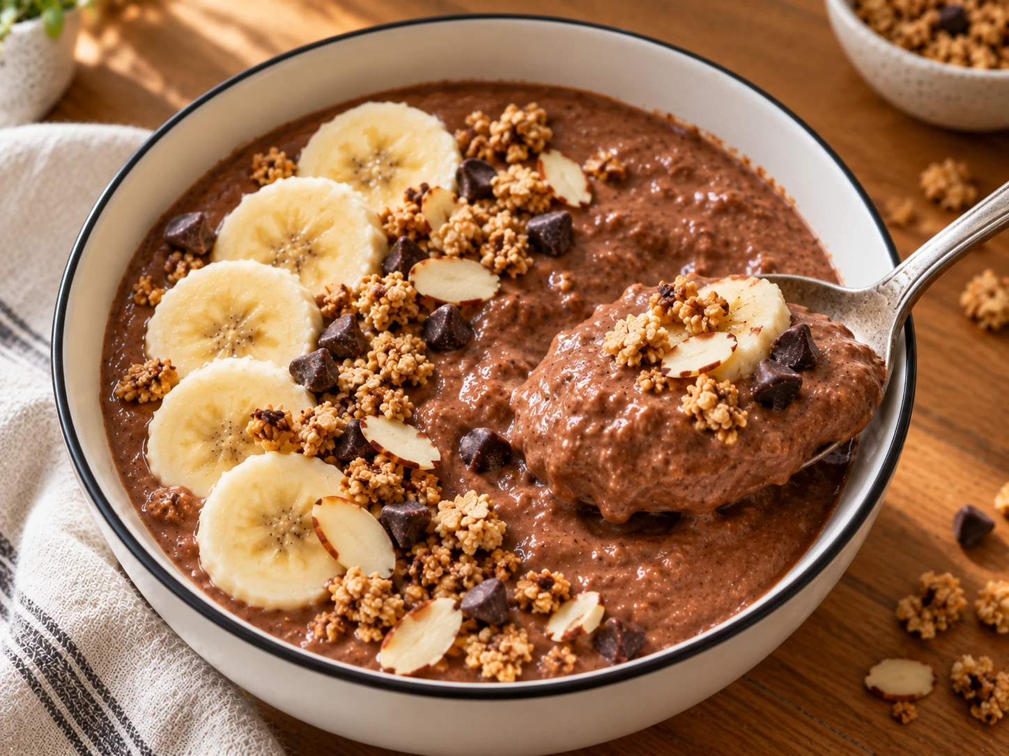 Chocolate Banana Protein Breakfast Bowl close up