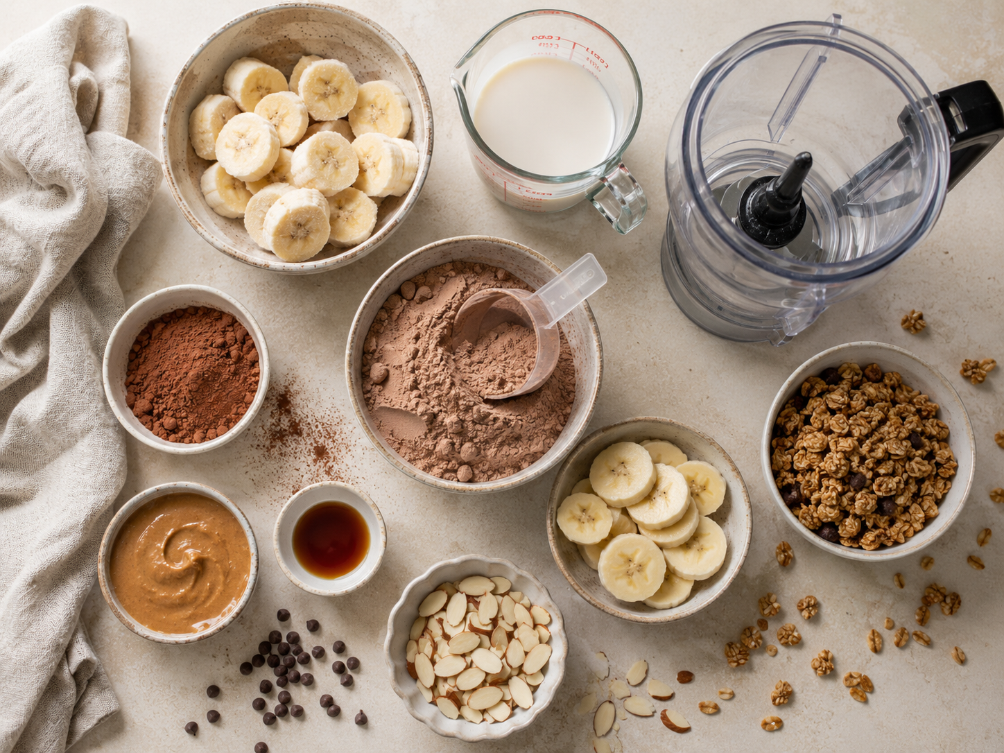 Chocolate Banana Protein Breakfast Bowl preparation