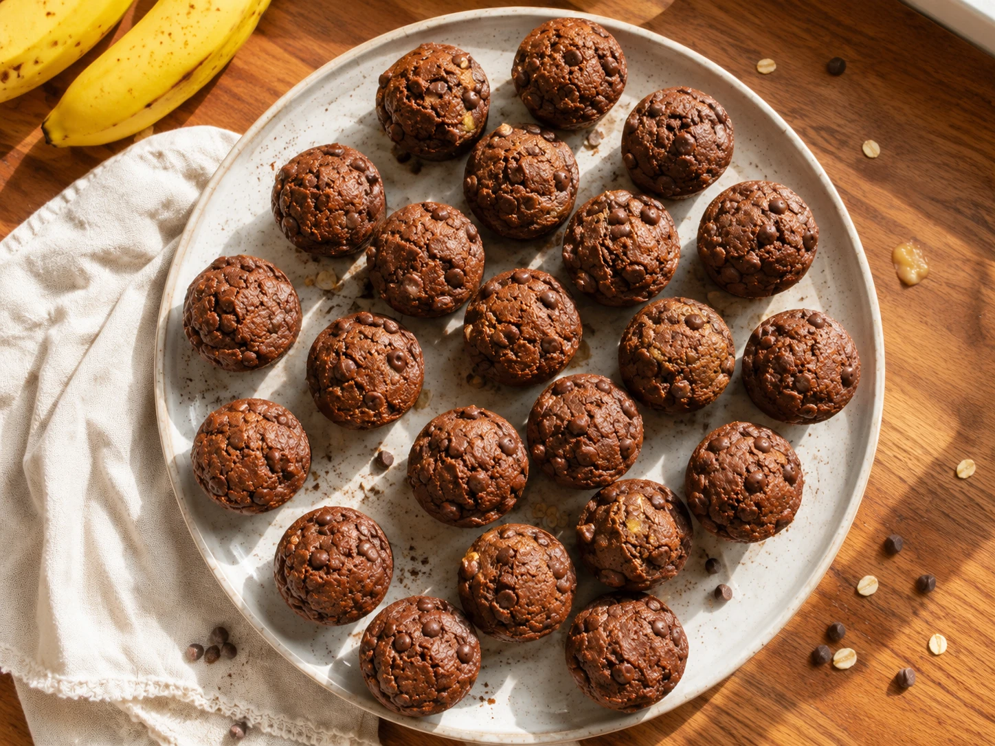 Chocolate Banana Protein Muffin Bites aerial view