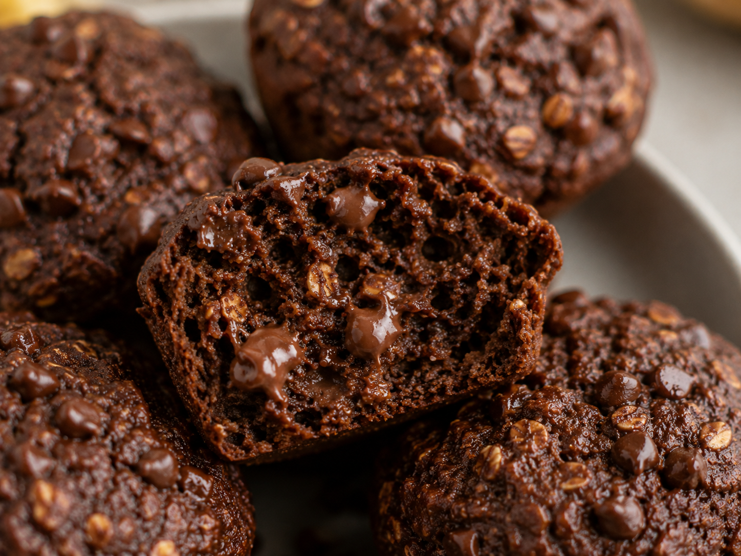 Chocolate Banana Protein Muffin Bites close up