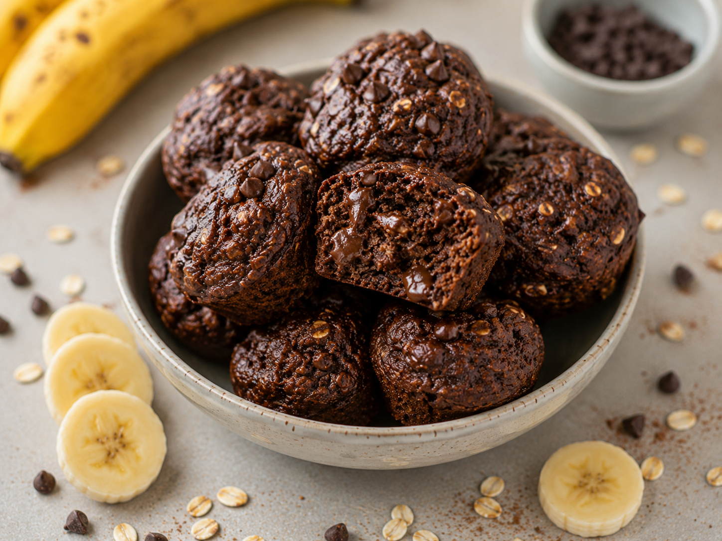 Chocolate Banana Protein Muffin Bites
