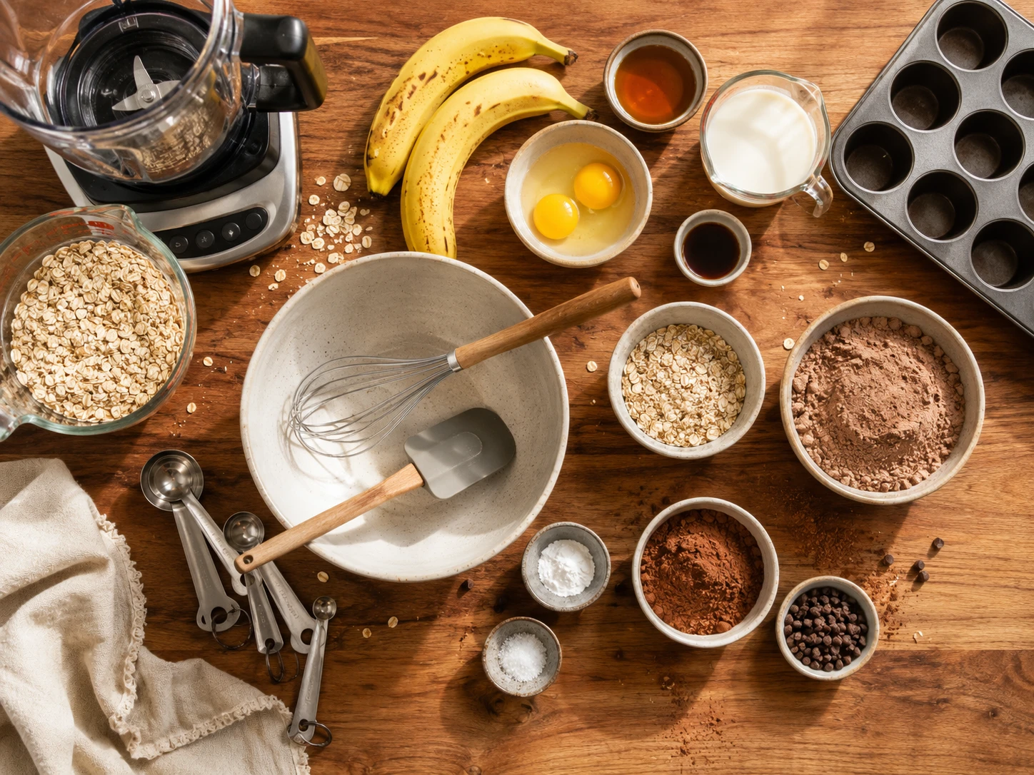 Chocolate Banana Protein Muffin Bites preparation