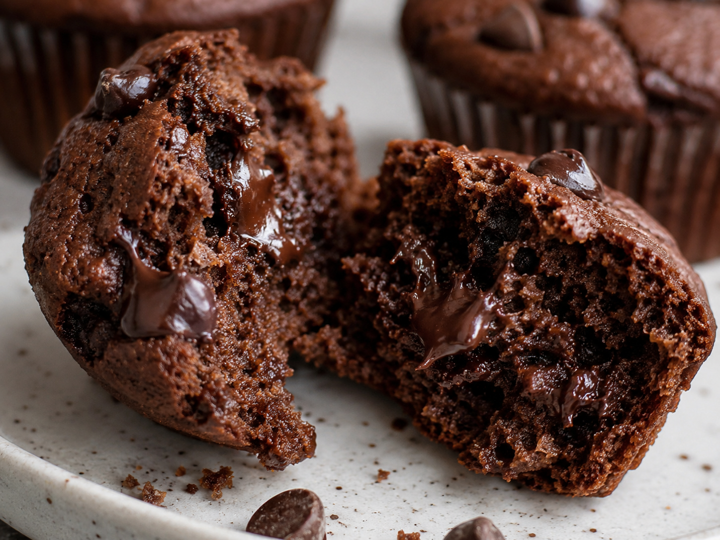 Chocolate Banana Protein Muffins close up