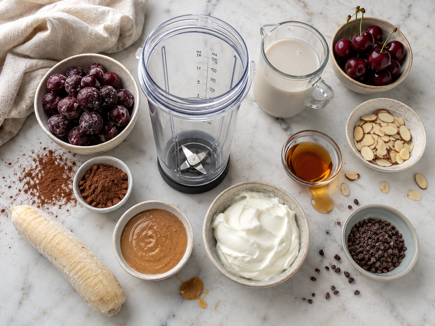 Chocolate Cherry Almond Smoothie Bowl preparation