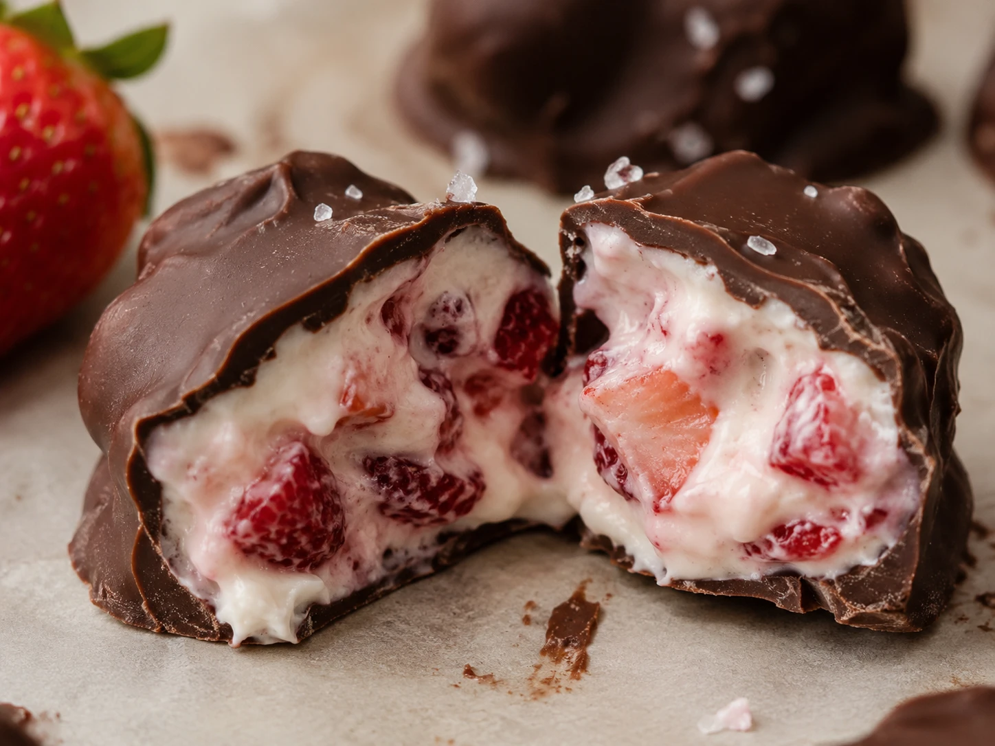 Chocolate Covered Strawberry Yogurt Clusters close up
