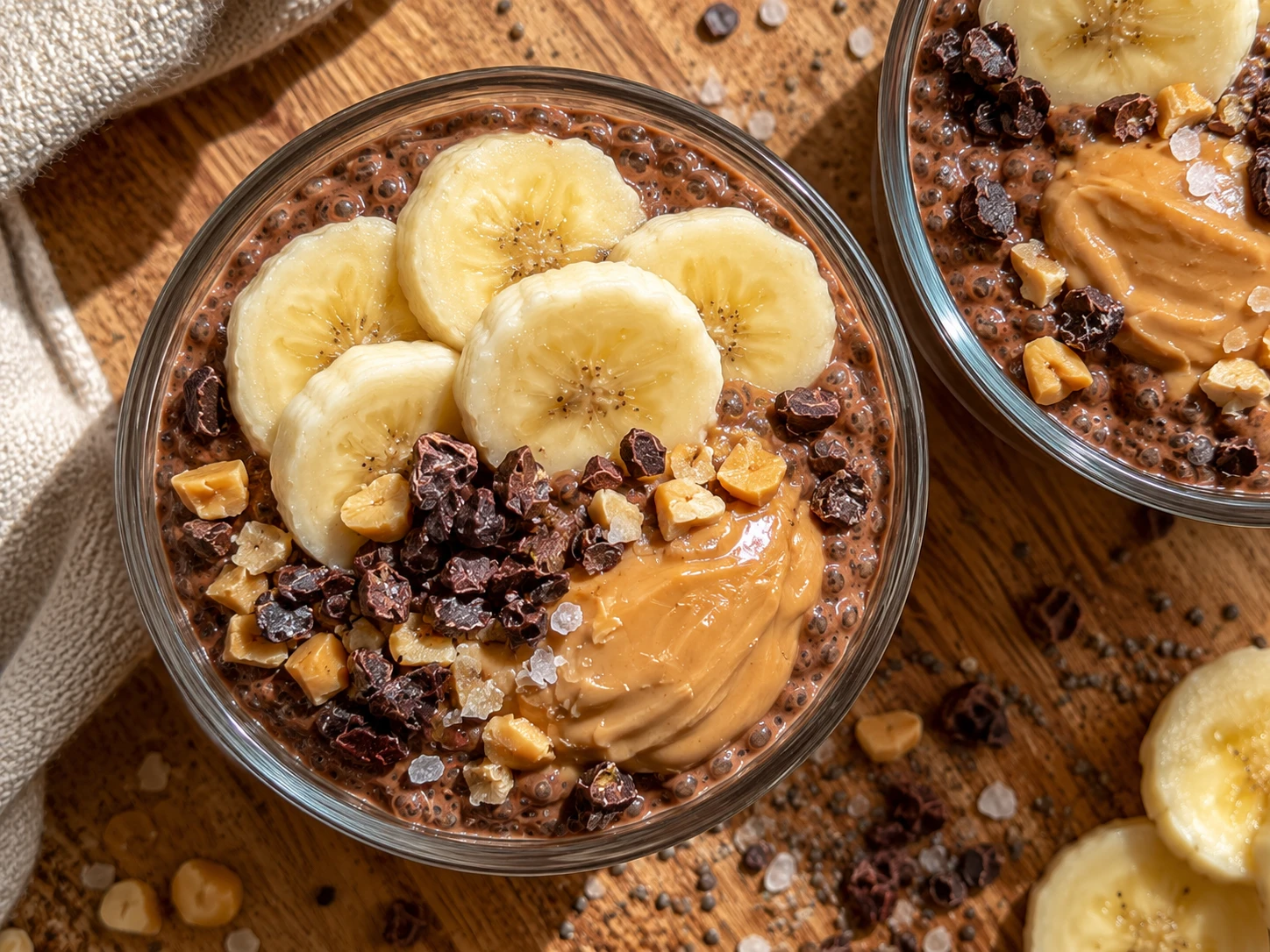 Chocolate Peanut Butter Chia Breakfast Cups aerial view