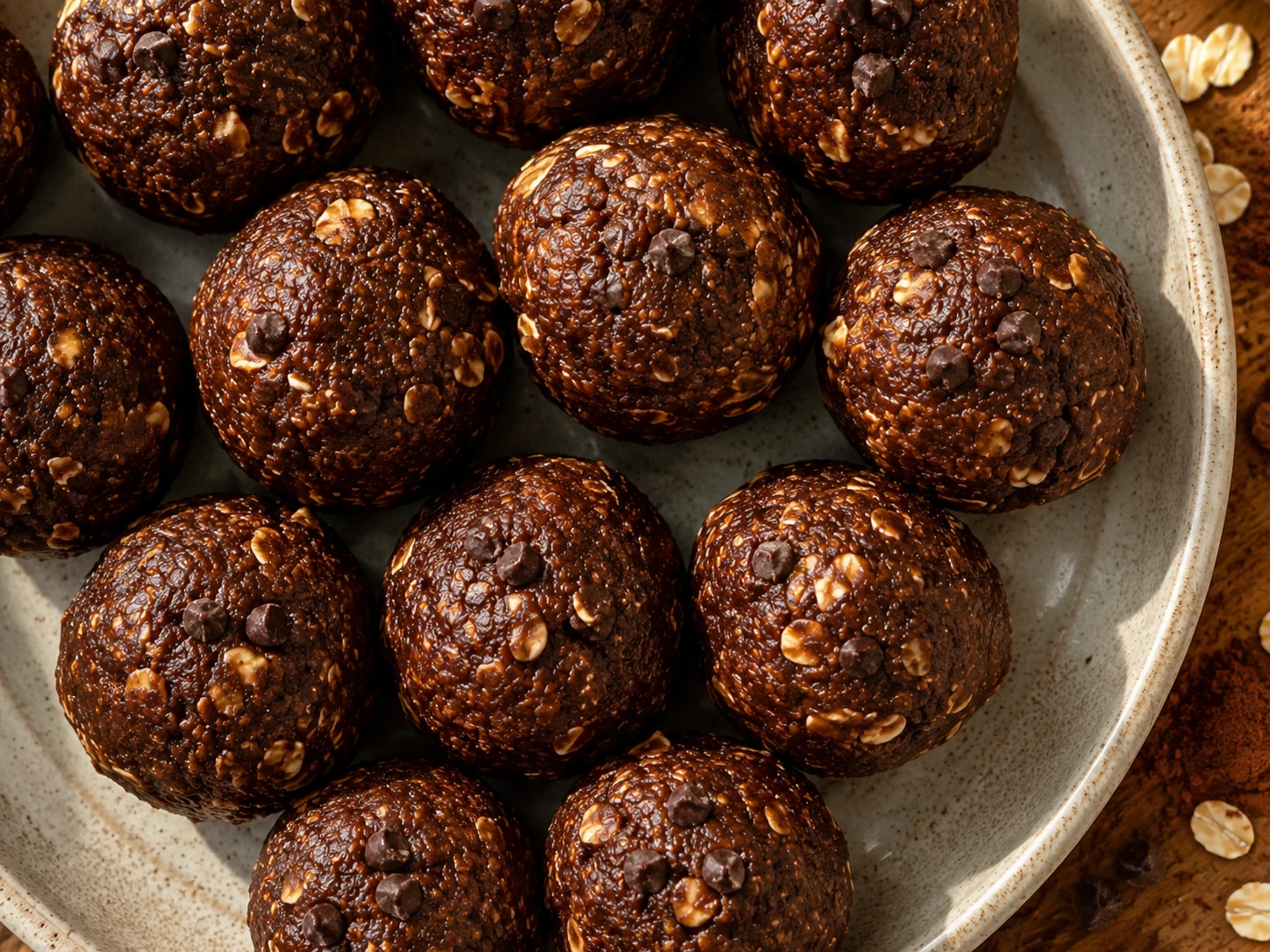Chocolate Peanut Butter Date Balls aerial view
