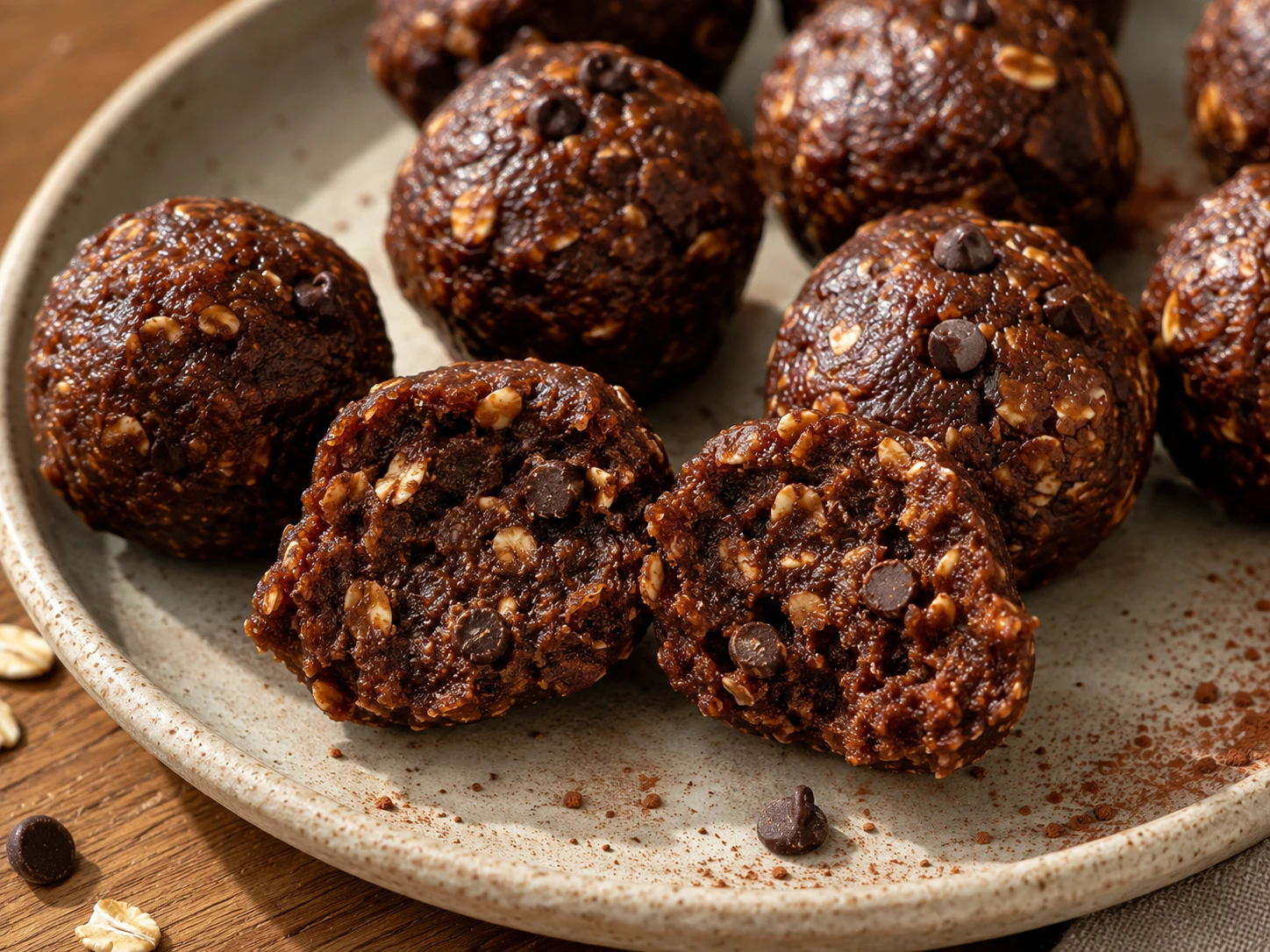 Chocolate Peanut Butter Date Balls close up
