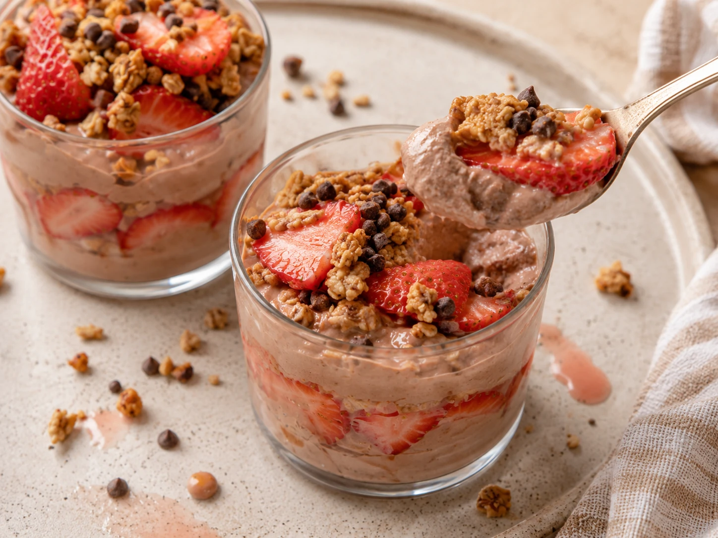 Chocolate Strawberry Protein Parfait close up