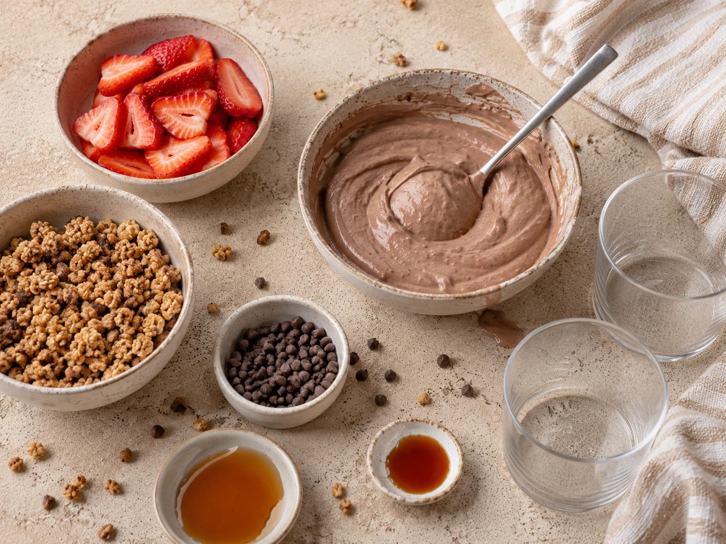 Chocolate Strawberry Protein Parfait preparation