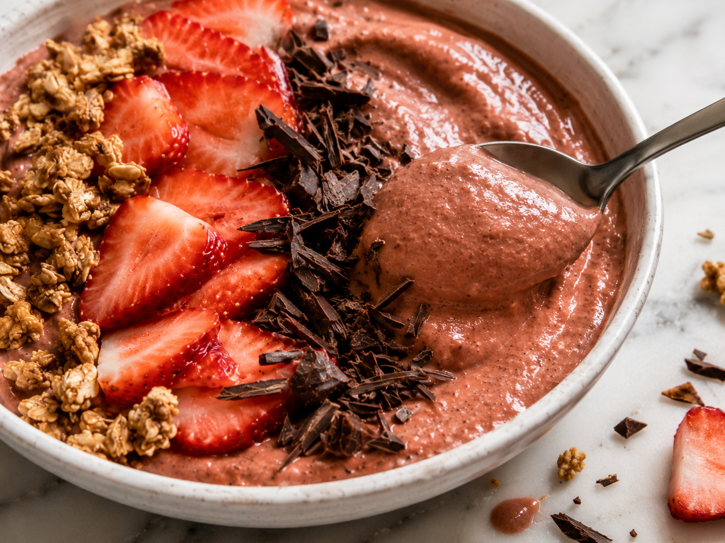Chocolate Strawberry Smoothie Bowl close up