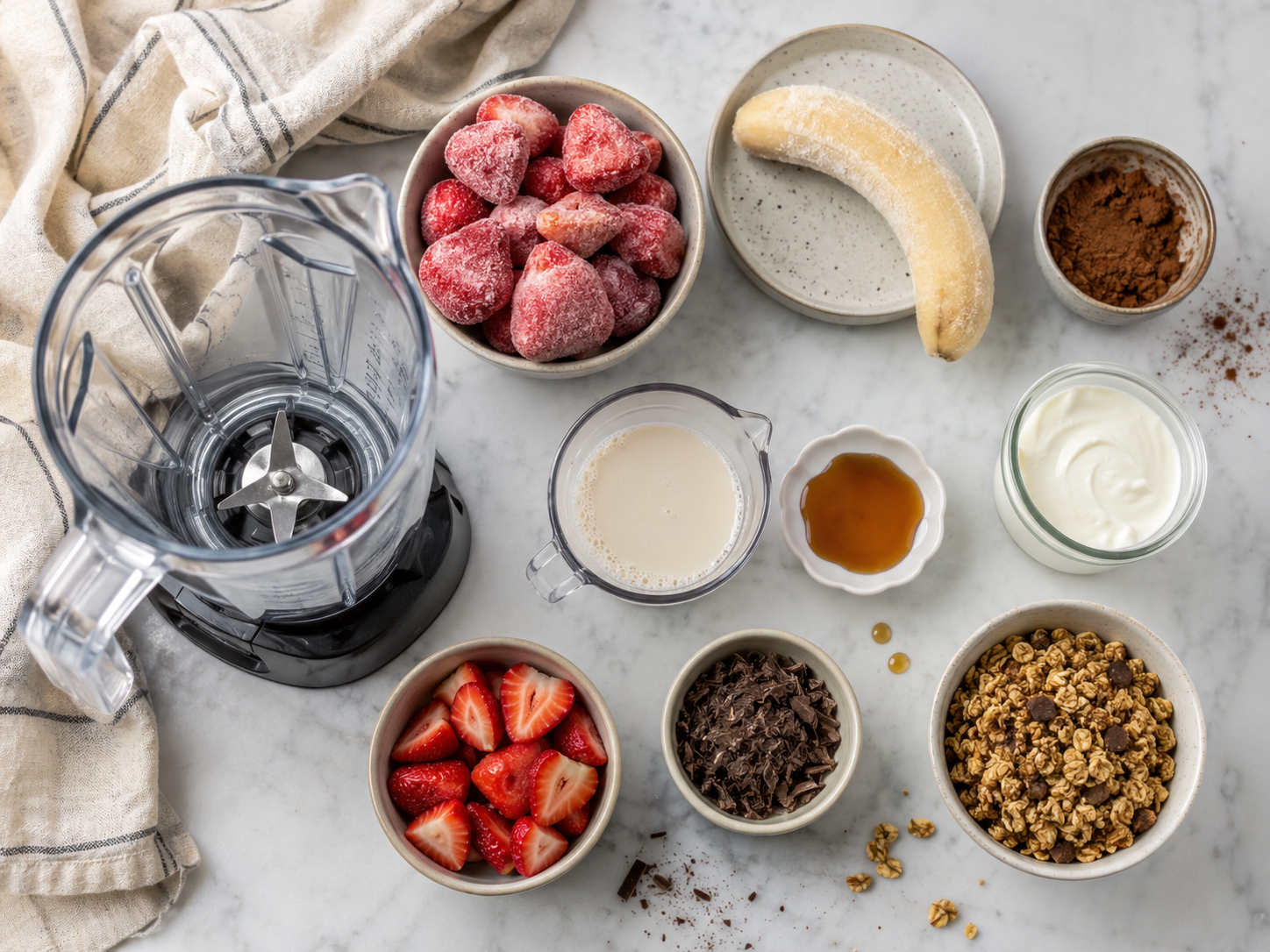 Chocolate Strawberry Smoothie Bowl preparation
