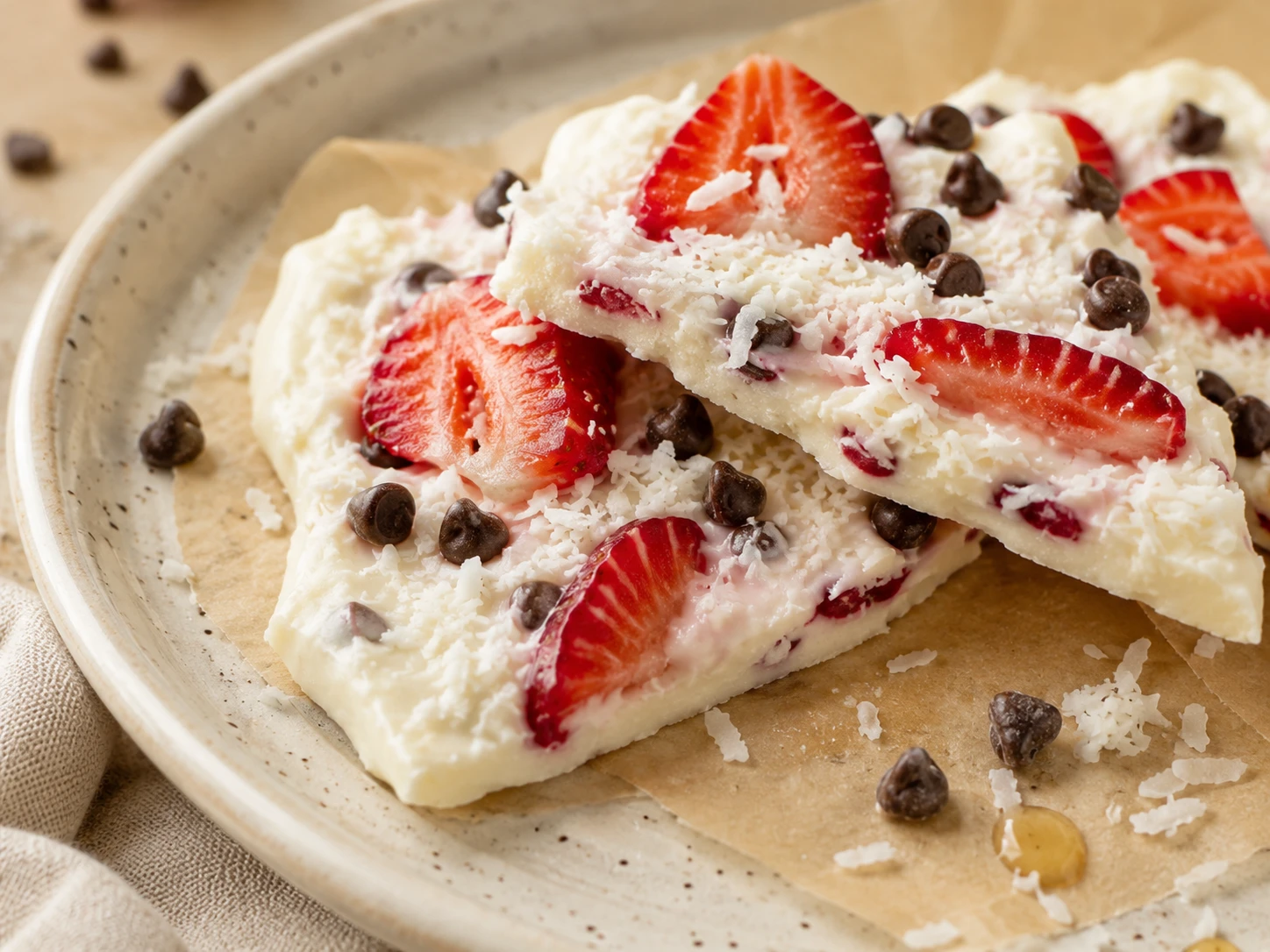 Chocolate Strawberry Yogurt Bark close up
