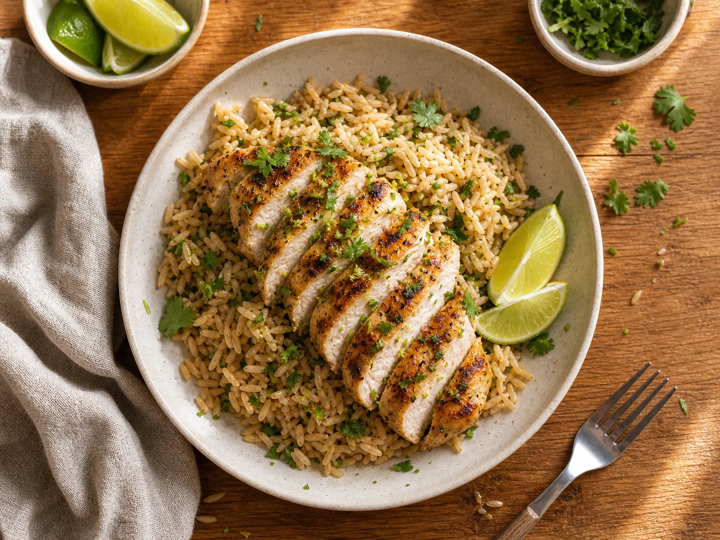 Cilantro Lime Chicken with Brown Rice aerial view
