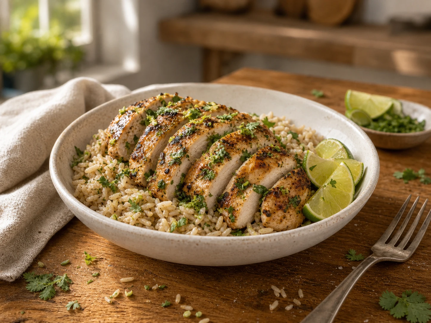 Cilantro Lime Chicken with Brown Rice close up
