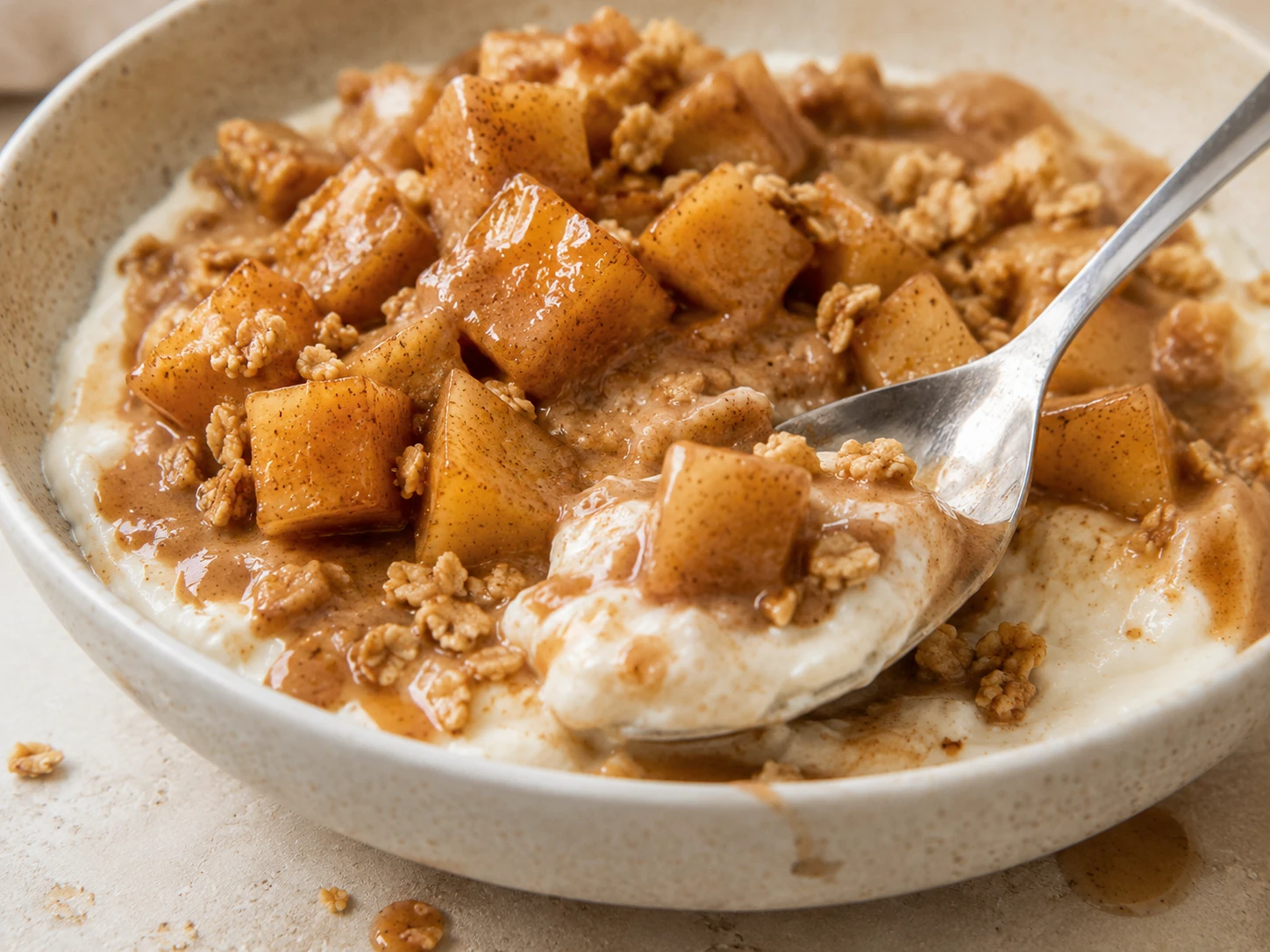 Cinnamon Apple Greek Yogurt Bowl close up