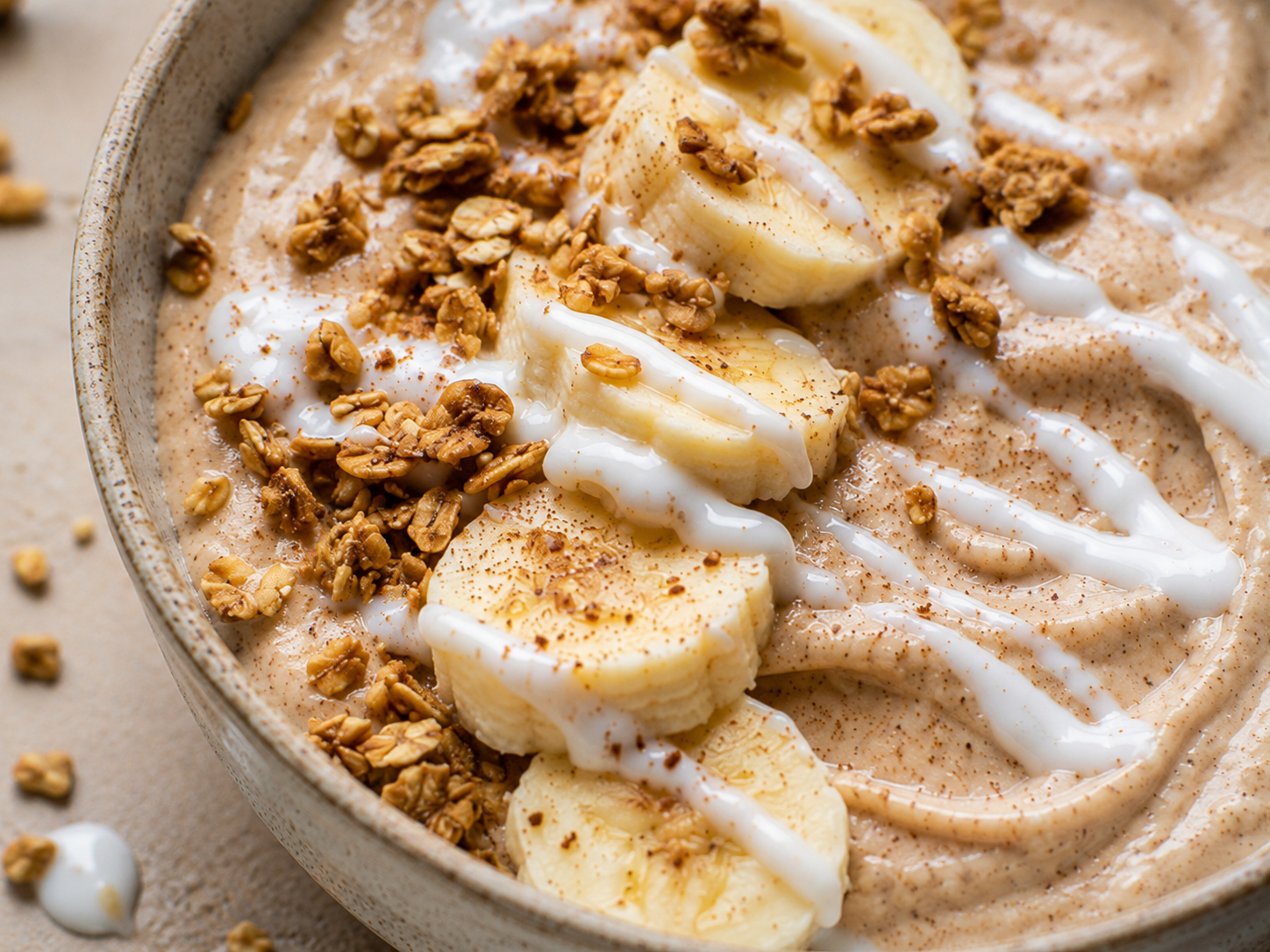 Cinnamon Roll Protein Smoothie Bowl close up
