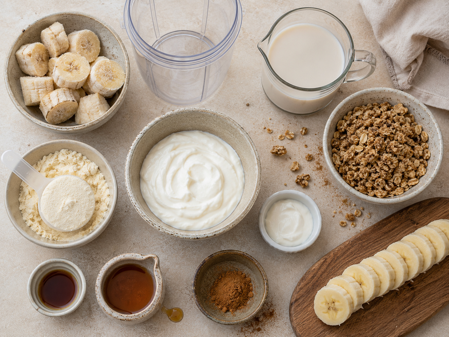 Cinnamon Roll Protein Smoothie Bowl preparation