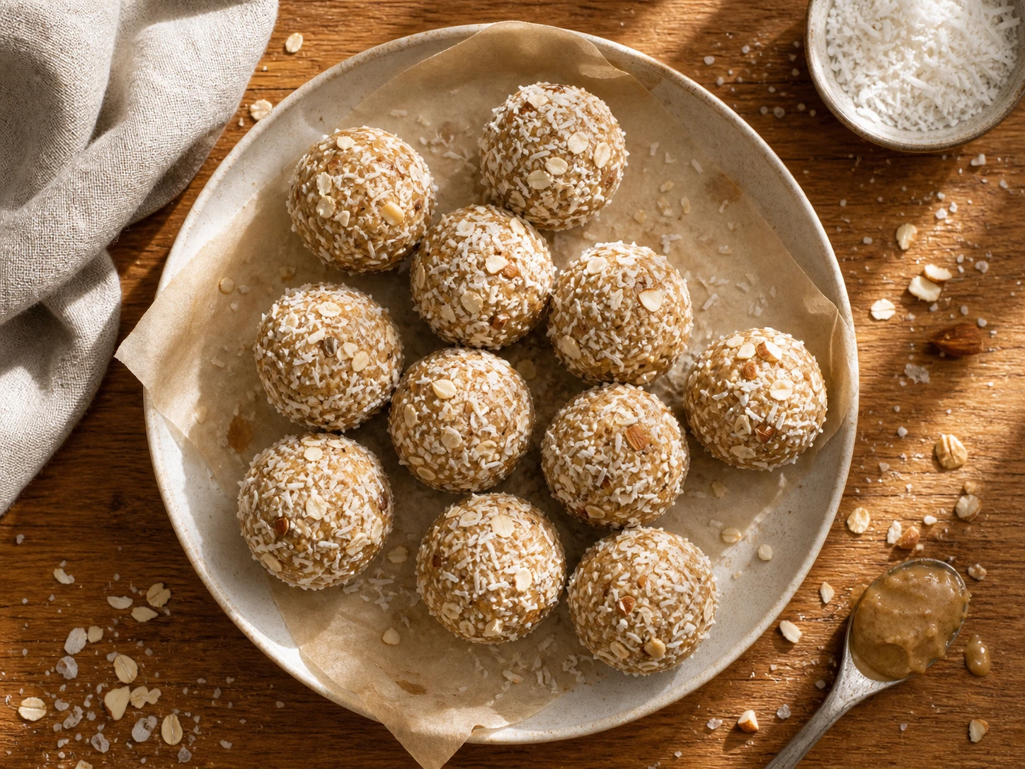 Coconut Almond Protein Balls aerial view