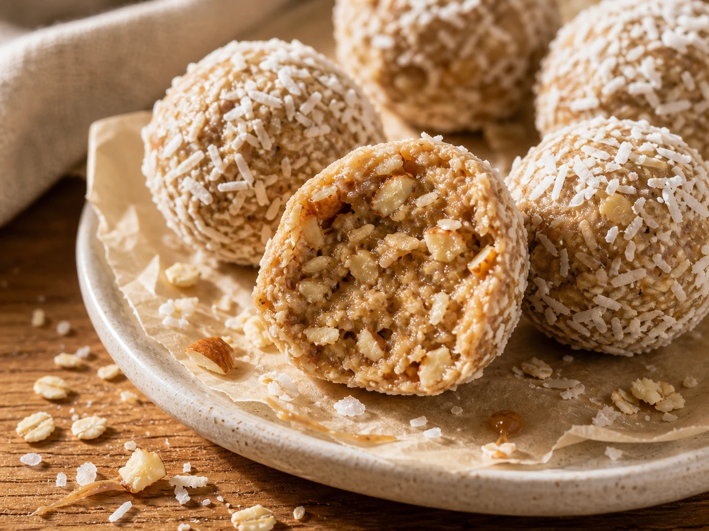 Coconut Almond Protein Balls close up