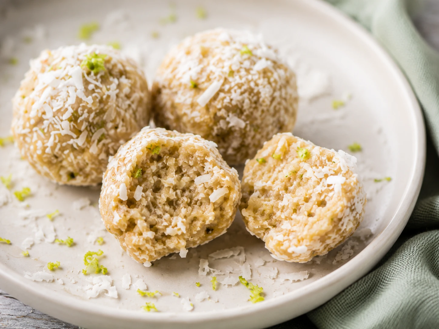 Coconut Lime Protein Bites close up